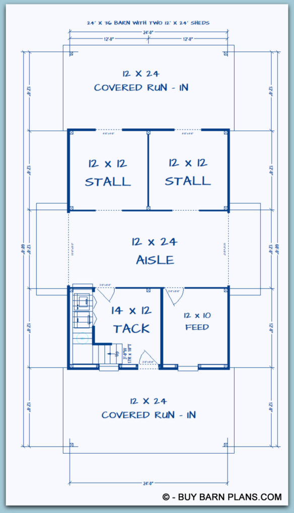 2 STALL HORSE BARN PLAN WITH 1 BEDROOM LOFT APT