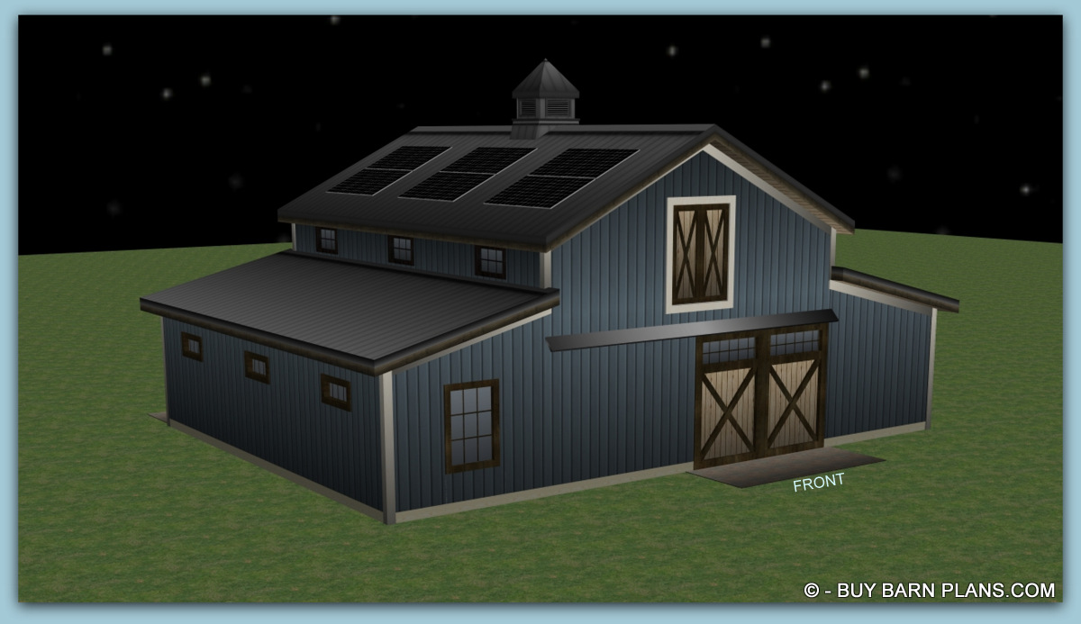 Three stall horse barn with Upper Loft- and Storage Buybarnplans.com