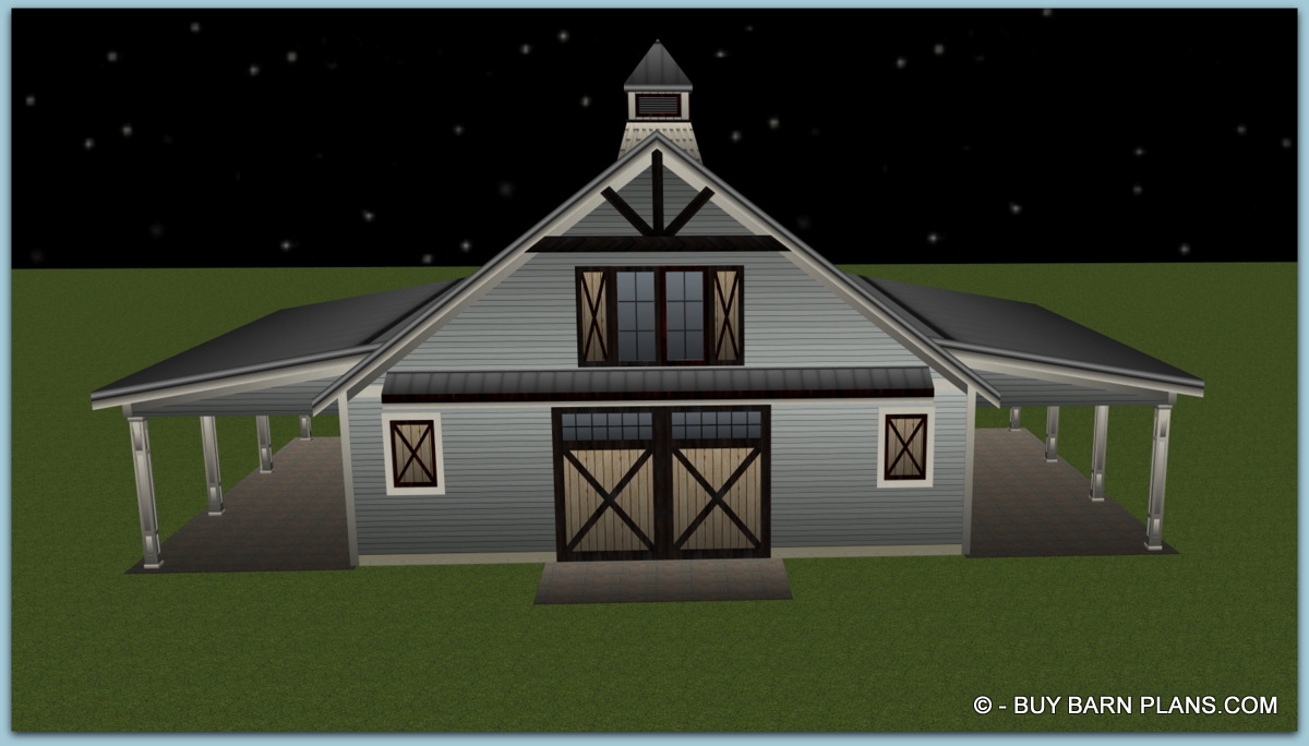 Three Stall Horse Barn With Loft Plan
Blueprint - 3D image of the barn