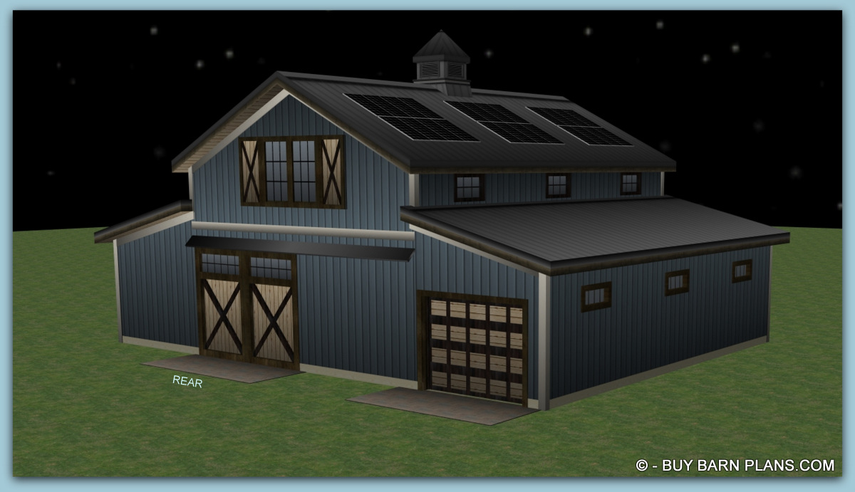 3 stall horse barn with Upper Loft- and Storage Buybarnplans.com
