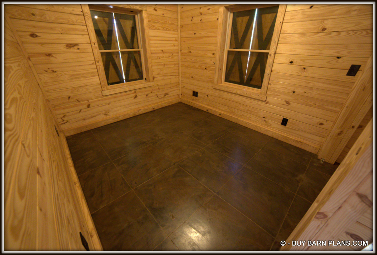 Concrete Stained Floor - Saw Cut 2 ft x 2 ft - Cypress Bunk Barn Bedroom