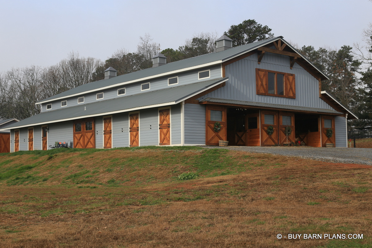 Photo Of Exterior 60 x 100 11 Stall Monitor Style Horse Barn Photo Image Board & Batten In The Gables