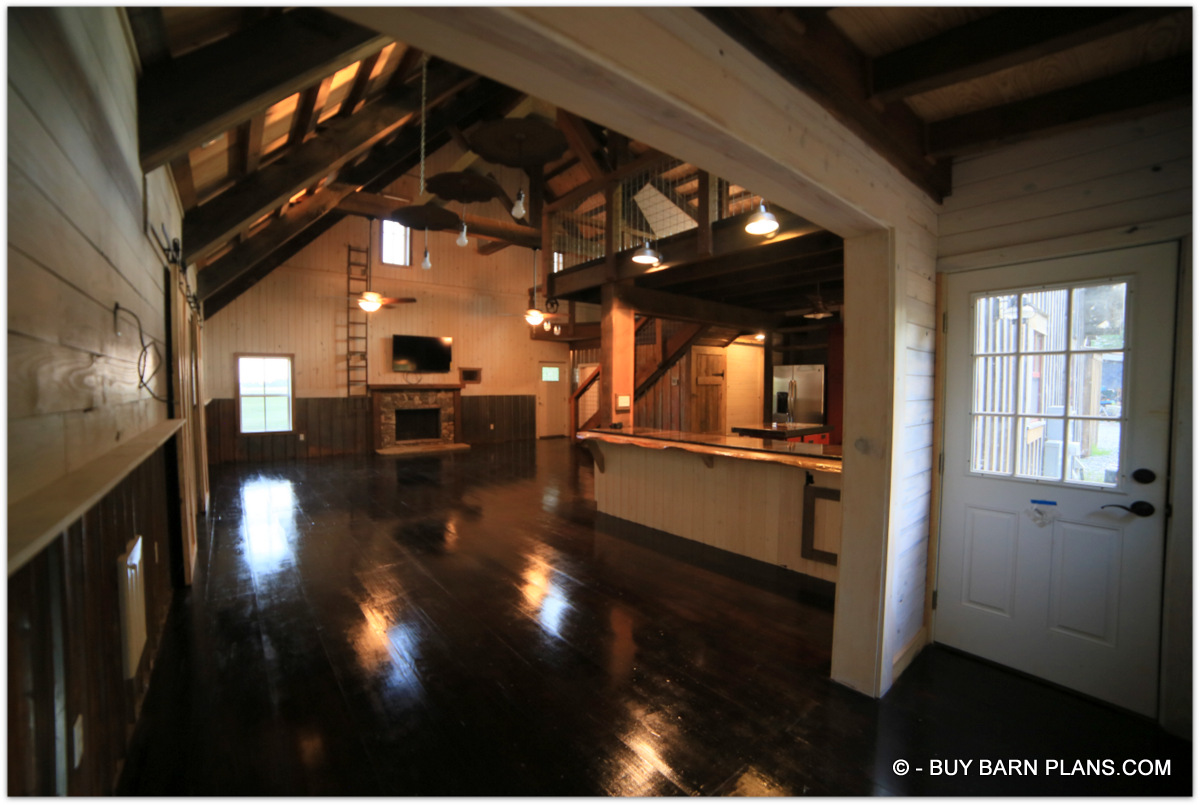 White Oak Barn Home With Dark Stained Pine Flooring