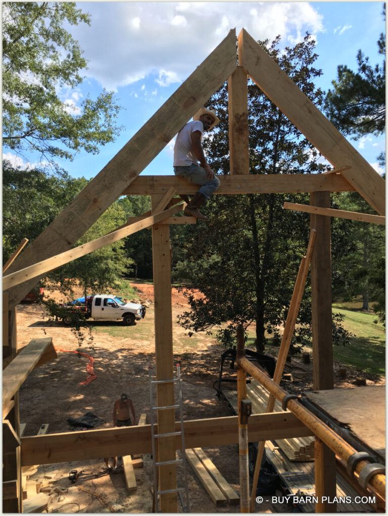 Rough Cut 16 Inch Rafter Beams - For This 38 x 36 Private Party Barn