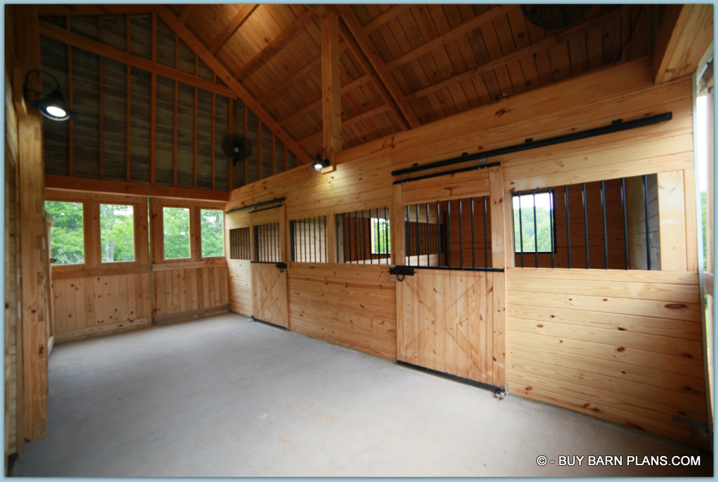 Photo Image Of A Two Stall Horse Barn Photo With T&G Wood Wall Finish And Site Built Stall Front Doors