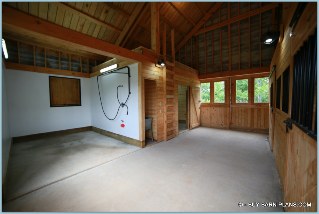 Photo Image Of A Stucco Walls in Wash Area - Custom Site Built DoorT&G Tack Room Door - Site Built Ladder - Removable Sink