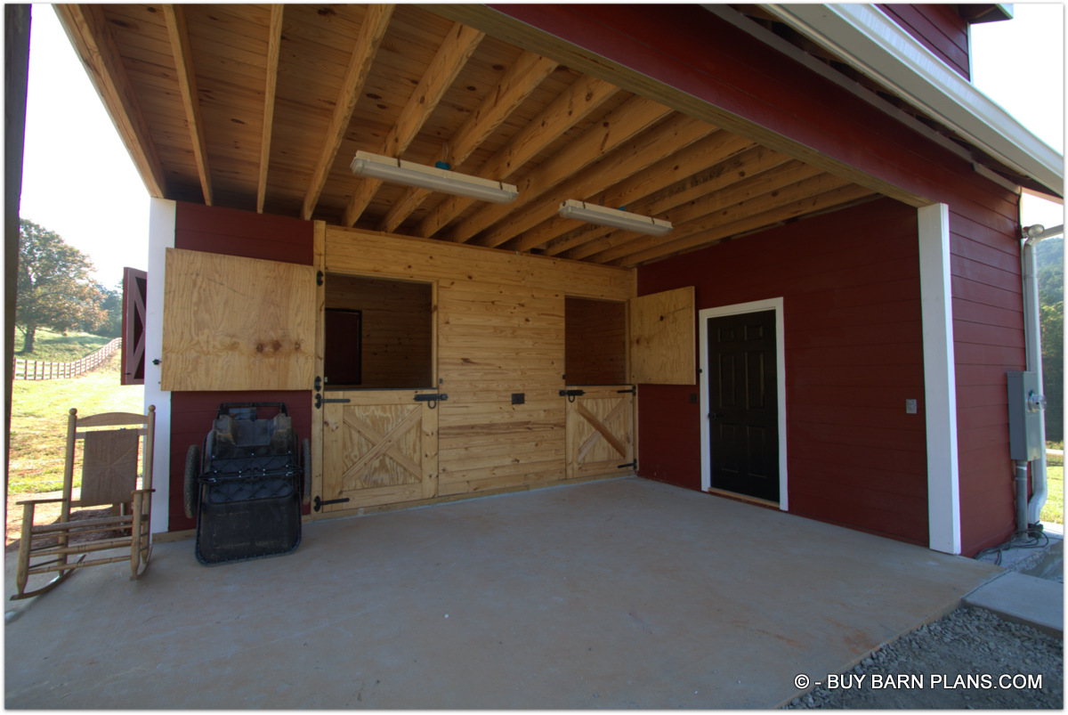 2 Stall Horse Barn Shed Row With 12 ft Covered Aisle - Tack Room To The Right Side