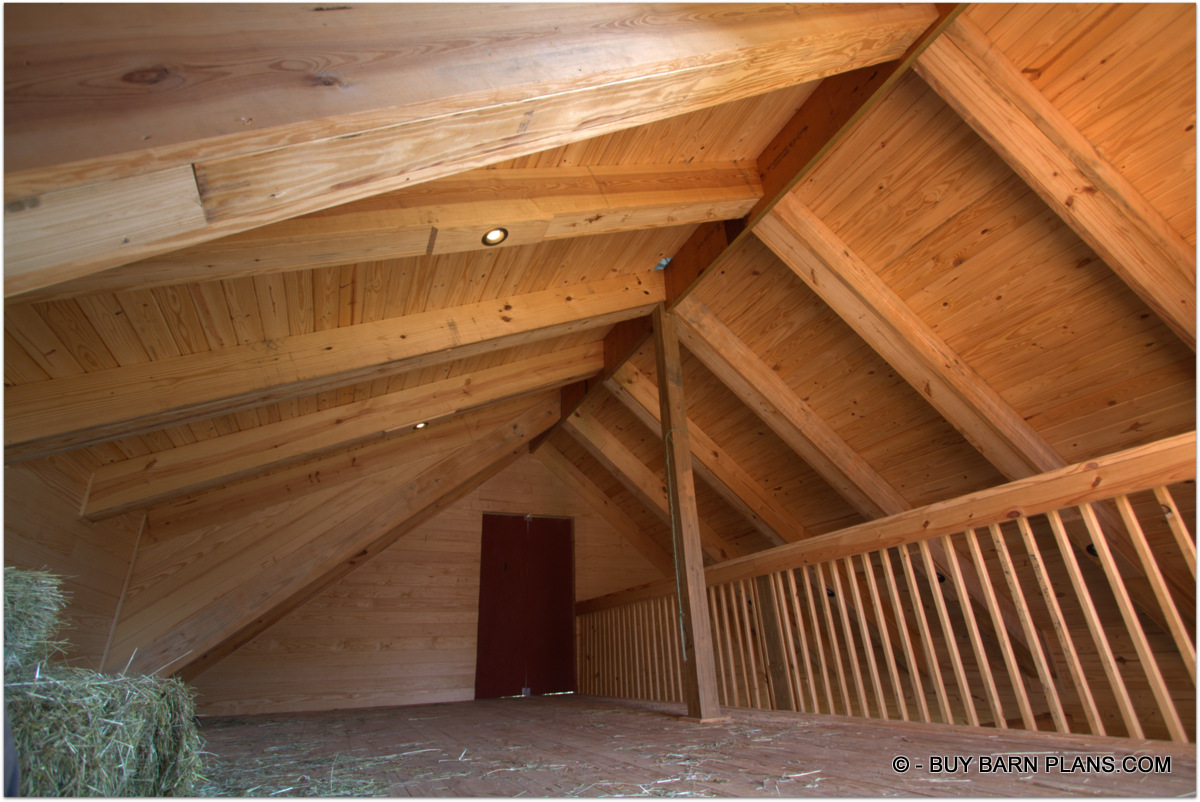 2 Stall Horse Barn Shed Row With Loft ---2 x 6 Roof Decking Over 12 inch Rafter Beams - LVL Ridge - 2 x 6 Decking Prevents The Roofing Nail From Penetrating