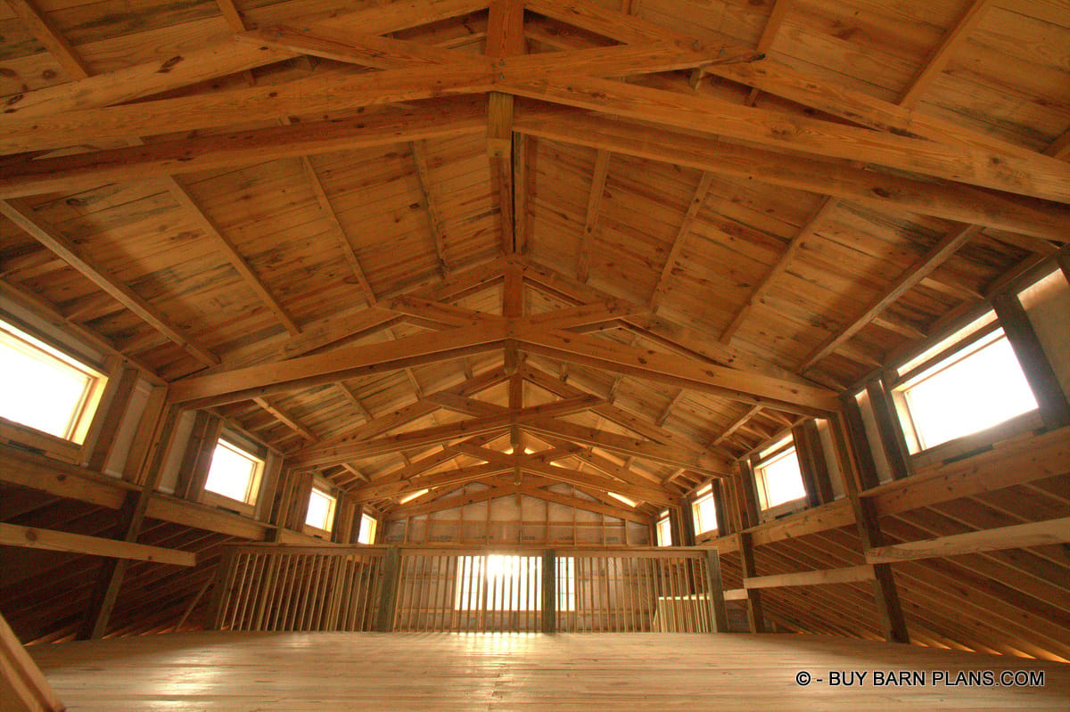 Image Of The Barn Home Interior - 2 x 6 T&G Loft Floor Decking - 4 x 6 Purlins Over Scissor Trusses