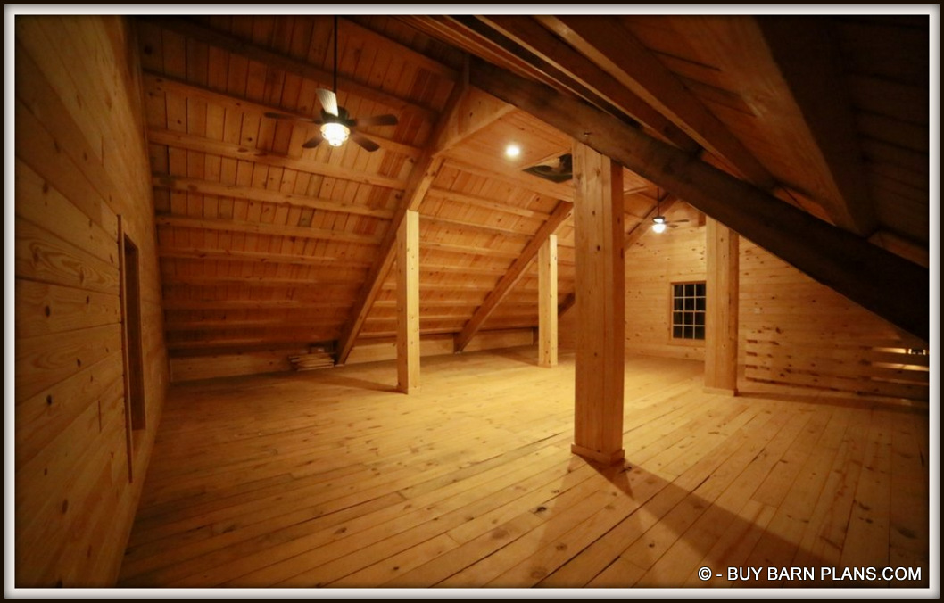3 Stall Horse Barn - Full Loft -1 x 8 Pine Planks For Roof Decking Over 4 x 6 Yellow Pine Purlins Over 12 x 12 Rafter Beams - 2 x 6 T&G Flooring