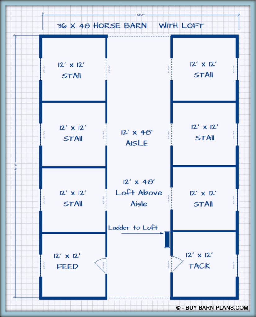 4 STALL MONITORE STYLE HORSE BARN PLAN Image Avalible For PDF Download Purchase