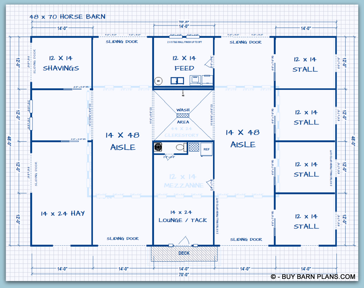 48 X 70 Horse Barn Floor Plan Monitor Hip 48 X 70 Horse Barn Floor Plan - Monitor Hip Roof - 2 Aisle His & Hers Areas