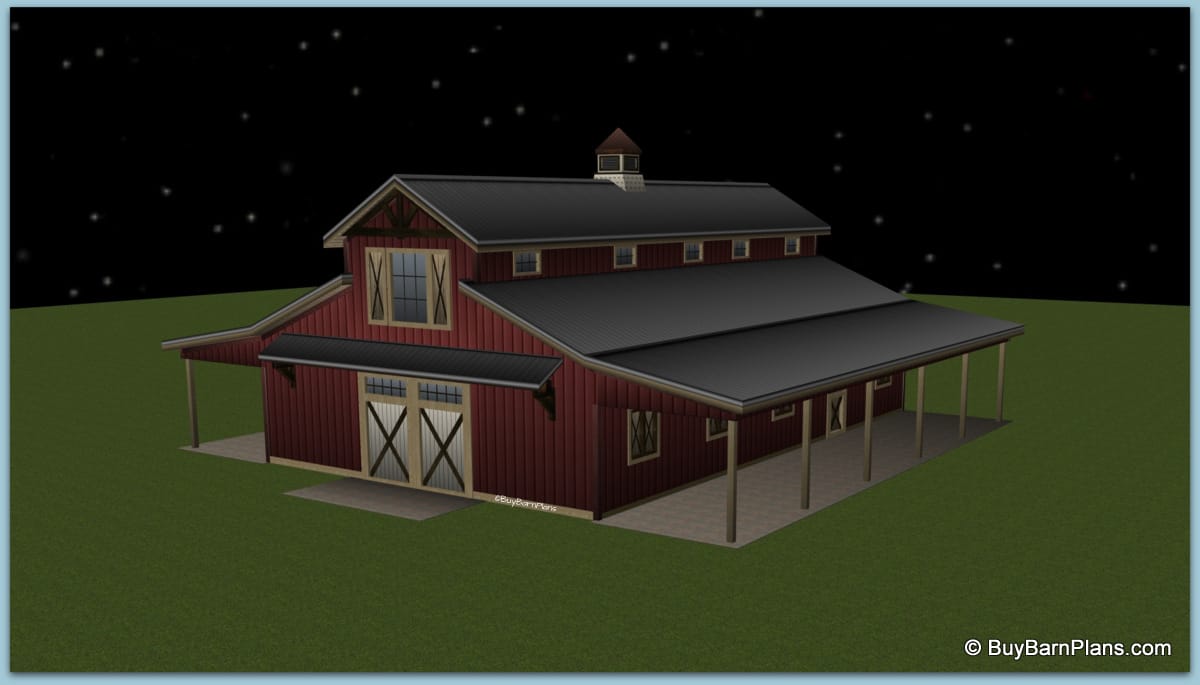 6 Stall Monitor Style Horse Barn With Living Quarters - 1 or 2 Bedroom Above Aisle