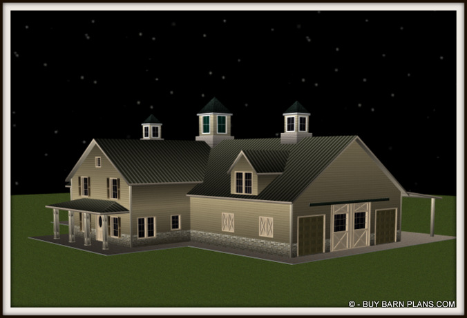 8 Stall Horse Barn With 2 Bedroom Apt 3D Image