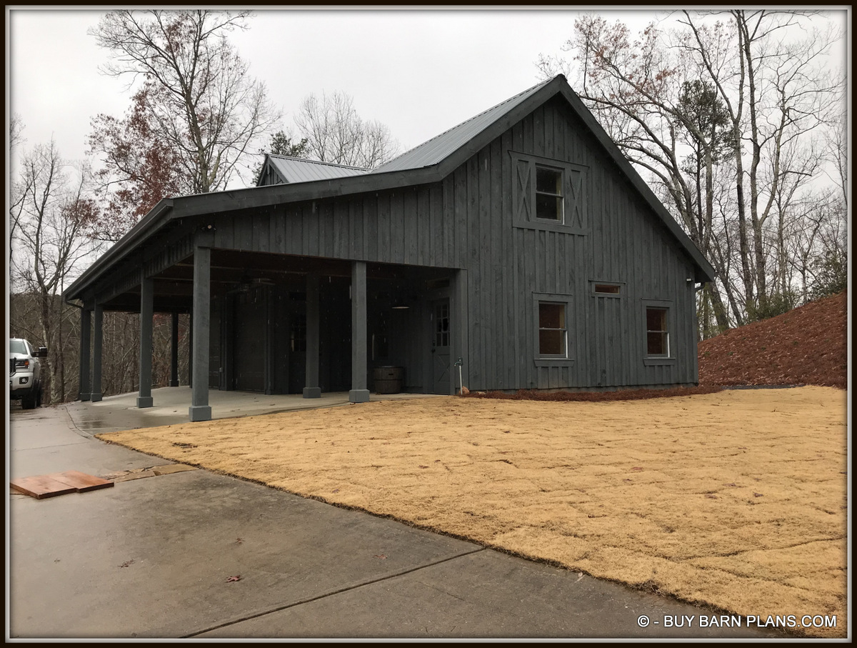 Image -Shutters Are Part Of The Siding - Plus Board & Batten Siding ADU With 2 Coats Of Solid Stain - Gear head 2 Car Garage That Looks Like A Barn
