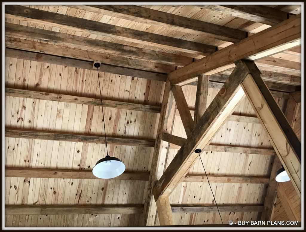 Interior Photo Image 2 Stall Miniture Horse Or Goats Barn With T&G Ceiling Finish Over 6 x 6 Purlins Over - 12 inch King Truss
