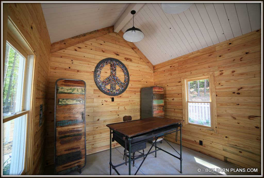 Interior Photo Image For She Shed With T&G Wall & Ceiling Finish - Desk -