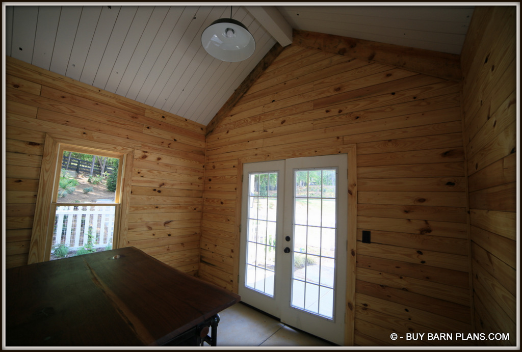 Interior Photo Image For She Shed With T&G Wall & Ceiling Finish Double French Doors