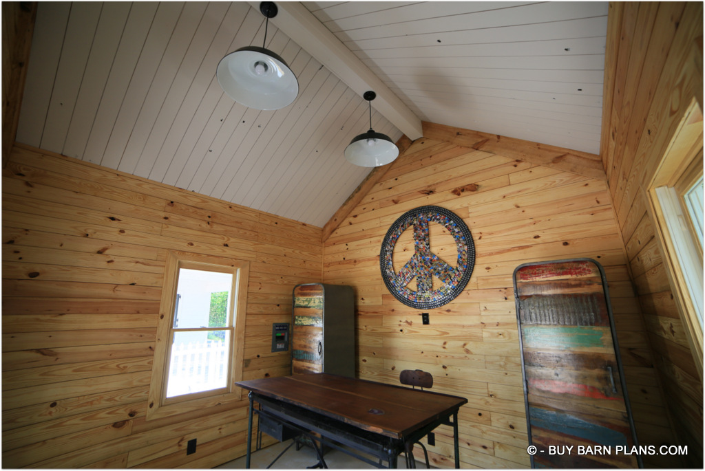 Interior Photo Image She Shed With T&G Wall & Ceiling Finish - Hanging Farm Lights - For Lighting