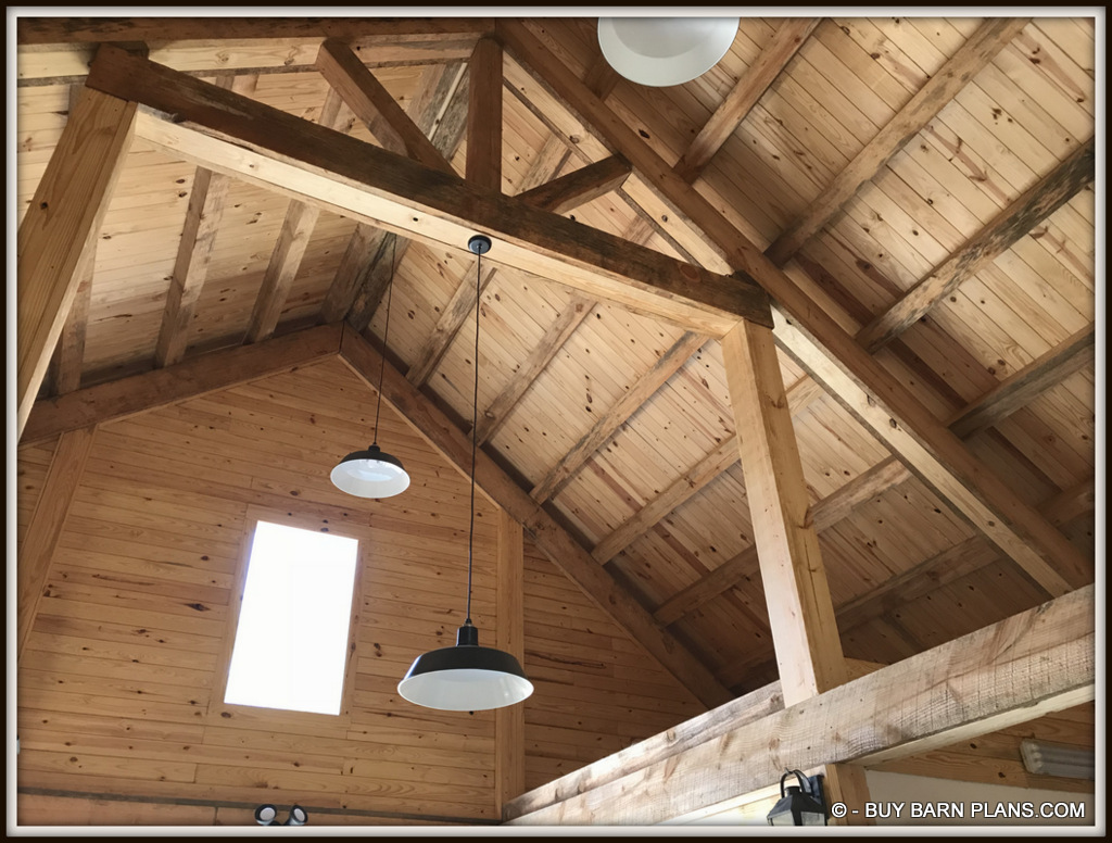 2 Stall Miniture Horse Or Goats Barn With T&G Wall & Ceiling Finish - Hanging Farm Lights - Flood Lights Shinning On The Ceiling For Indirect Lighting