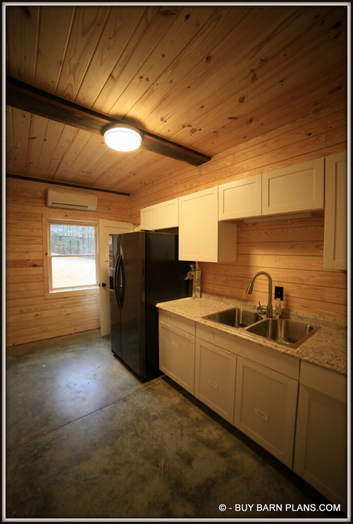 Interior Photo Of Kitchen View - This Gearhead Garage That Looks Like A Rustic Barn Mini Splie
