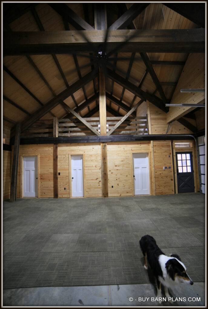 Interior Photo View Of Three Doors - Kitchen - Bath - Office - This Gearhead Garage With Carpet Matt Flooring That Looks Like A Rustic Barn + My Dog Sadie That Keeps Me Full Of Joy