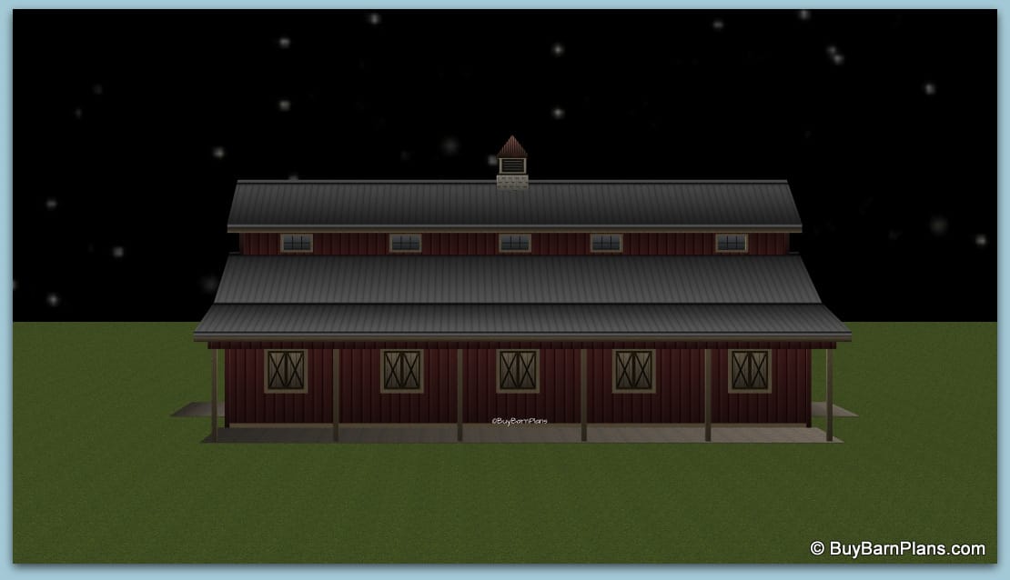 Side View Image Of A 6 Stall Monitor Style Horse Barn Plan With 1 or 2 Bedroom Above Aisle Side View Image Of A 6 Stall Monitor Style Horse Barn Plan With 1 or 2 Bedroom Above Aisle