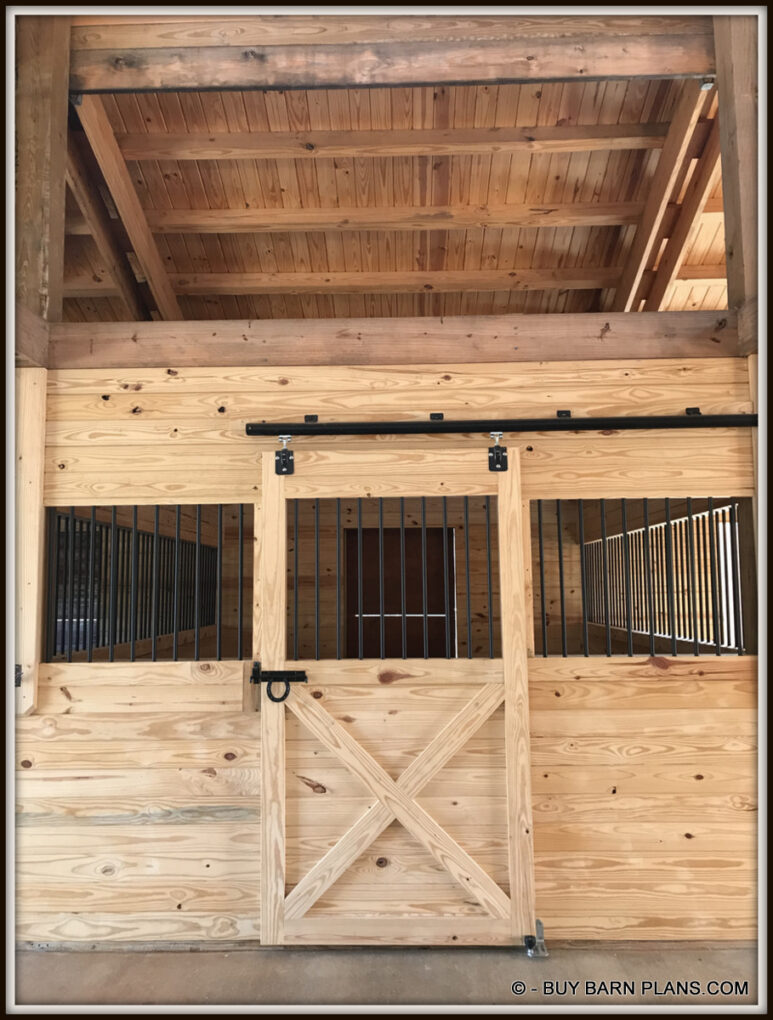 Site Built TG Sliding Cross Buck Stall Front Doors With Vauled Ceilings Above The Stalls Site Built T&G Sliding Cross Buck Stall Front Doors With Vauled Ceilings Above The Stalls