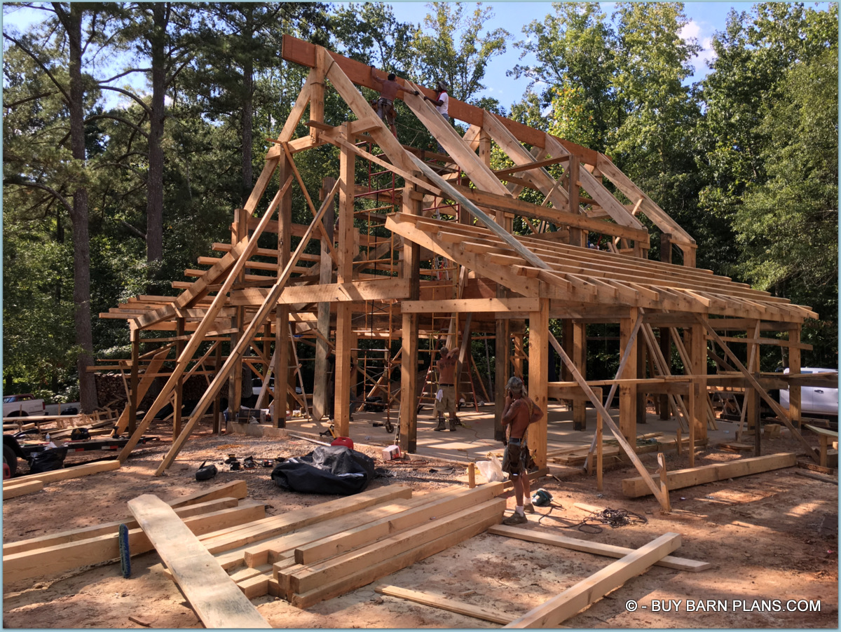 This Party Barn Photo Image Of 8 x 8 Solid Post With 20 inch Ridge 16 inch Rafter Beams - 20 In Ridge - 4 x 6 Purlins - Massive Lumber For The Wow Wow Effect