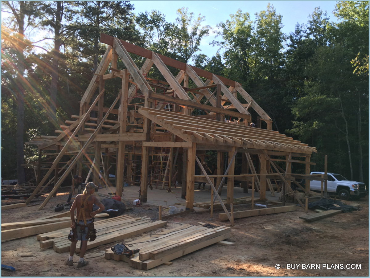 This Party Barn Photo Image Of 8 x 8 Solid Post With 16 inch Rafter Beams - 20 In Ridge - 4 x 6 Purlins - Massive Lumber For The Wow Wow Effect
