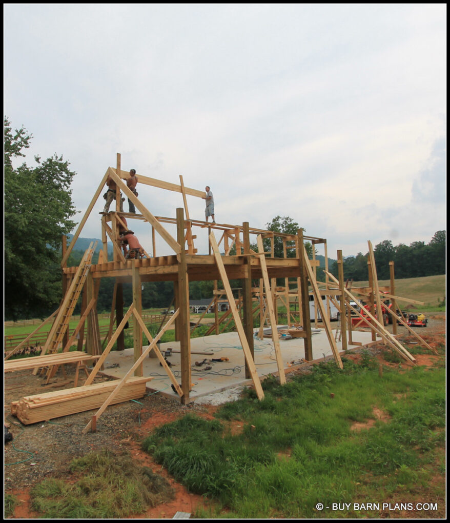 View Under construction Photos Of The Framing Process - Tractor Storage Barn With Loft - Buy Barn Plans