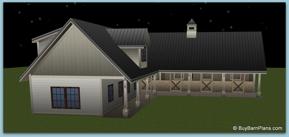 4 Stall Shed Row Style Barn With One Bedroom Apartment Plus WASH BREEZE WAY