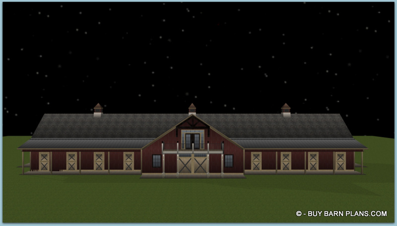 iMAGE oF 16 STALL bARN PLAN - 2 BEDROOM APARTMENT ABOVE WITH DECK - HORSE BARN PLAN - BUY Blueprint BARN PLANS